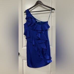Collective Concepts Small Royal Blue One Shoulder Ruffle Dress.